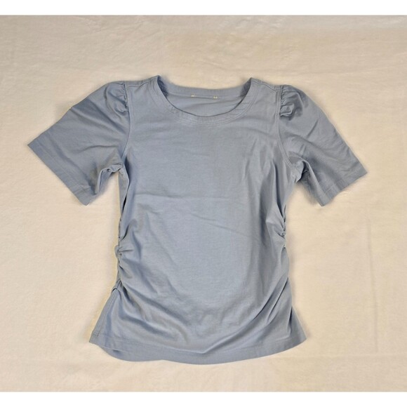 Madewell Tops - Madewell Women’s Side-Cinch Puff Sleeve Light Blue Cotton Tee XXS NWOT